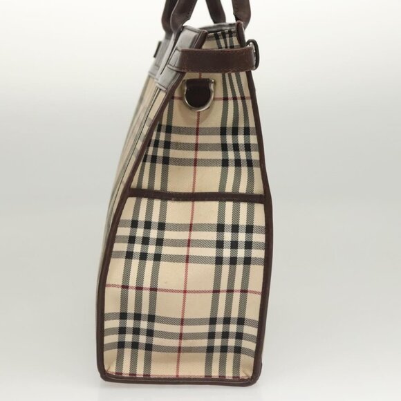 BURBERRY Nova Check Tote Bag Nylon Beige Silver Auth 126392 - Picture 4 of 16